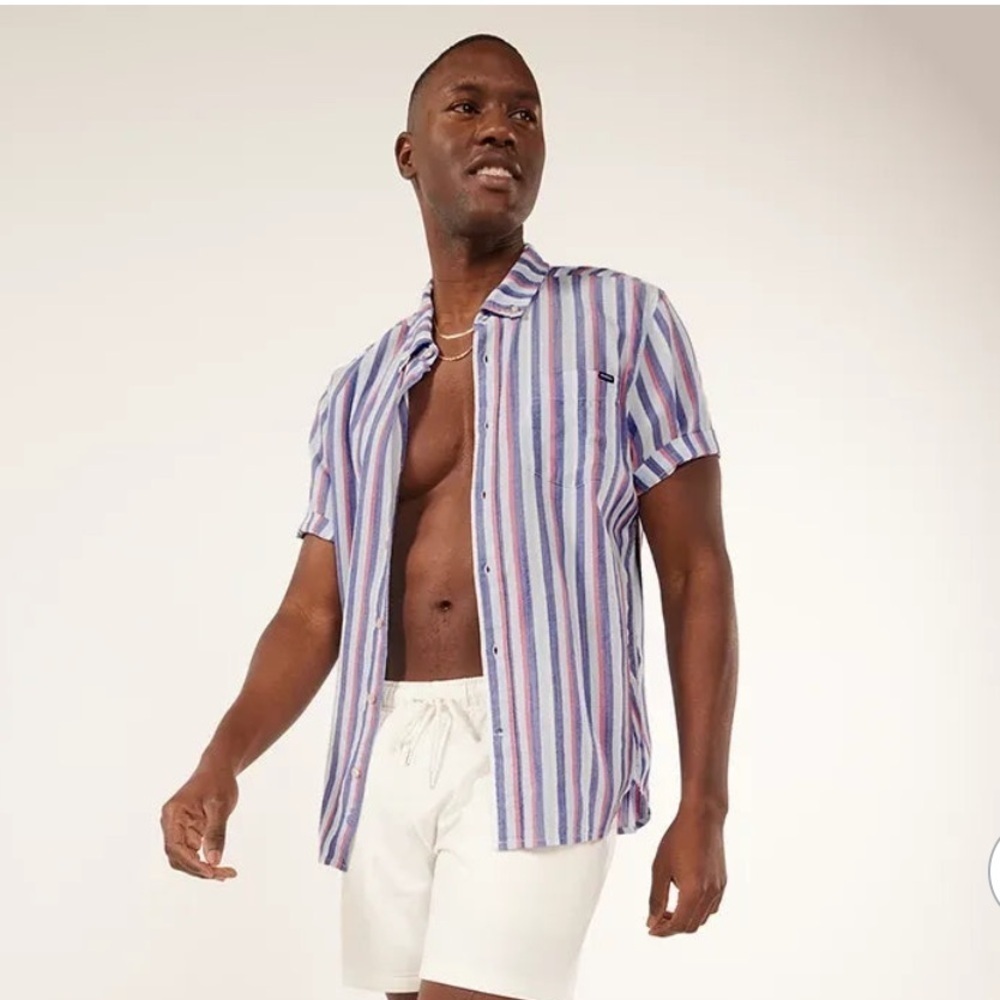Chubbies Friday Striped pink blue Cotton blend button down size XL